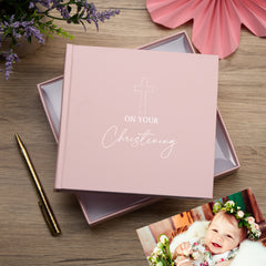 Christening Gift Pink Photo Album With Cross For 50 x 6 by 4 Photos