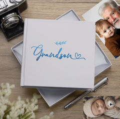 Grandson White Photo Album With Leaf Design For 50 x 6 by 4 Photos