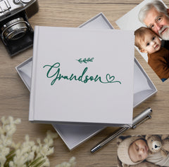 Grandson White Photo Album With Leaf Design For 50 x 6 by 4 Photos