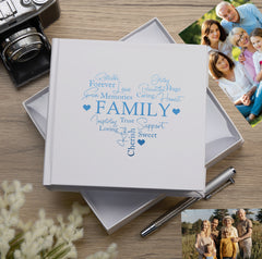 Family Word Heart White Photo Album Gift For 50 x 6"x4"