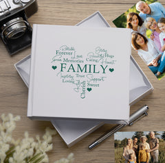 Family Word Heart White Photo Album Gift For 50 x 6"x4"