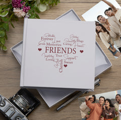 Friends Word Heart White Photo Album Gift For 50 x 6"x4"