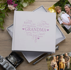 Grandma Word Heart White Photo Album Gift For 50 x 6"x4"