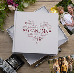 Grandma Word Heart White Photo Album Gift For 50 x 6"x4"