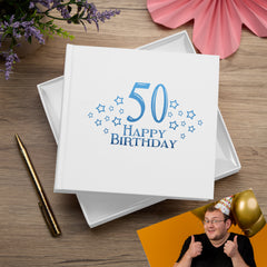 50th Birthday White Photo Album Gift For Her Or Him With Star Design