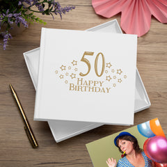 50th Birthday White Photo Album Gift For Her Or Him With Star Design