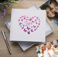 Sister with love White Photo Album Gift With Butterflies 50 x 6" x 4" Photos