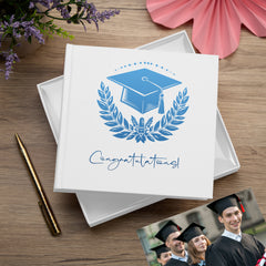 White Graduation Congratulations Photo Album Gift With Hat 50 x 6"x4"