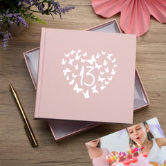 13th Birthday Pink Photo Album Gift With Butterflies 50 x 6" x 4" Photos