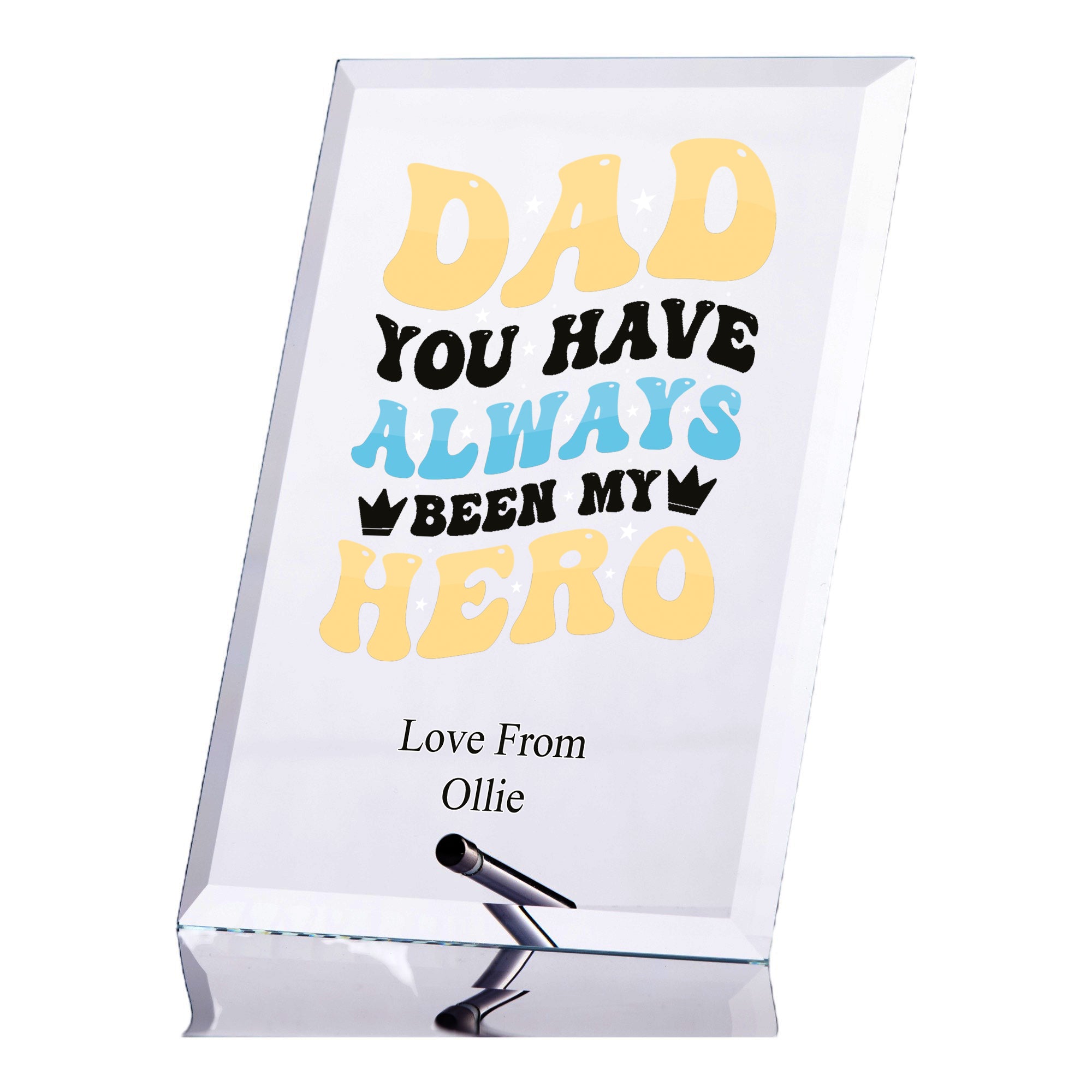 Personalised Dad My Hero Trophy Plaque Gift With Colour Print