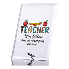 Personalised Teacher Plaque Gift With Apples and Pencils