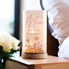 Personalised Mum Gift Floral Lamp With Wood Base LED Night Light