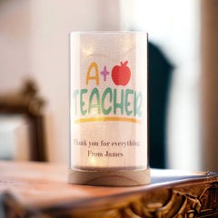 Personalised A+ Teacher Gift Lamp With Wood Base LED Night Light