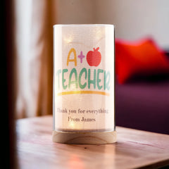 Personalised A+ Teacher Gift Lamp With Wood Base LED Night Light