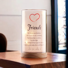 Personalised Friend Gift Sentiment Night Lamp With Wood Base