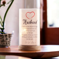 Personalised Husband Gift Sentiment Night Lamp With Wood Base