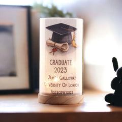 Personalised Graduation Congratulation Gift Night Lamp With Wood Base