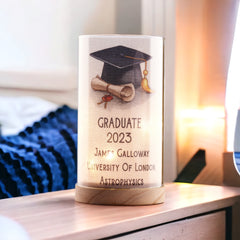 Personalised Graduation Congratulation Gift Night Lamp With Wood Base