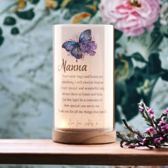 Personalised Nanna Gift Beautiful Night Lamp With Wood Base and Sentiment