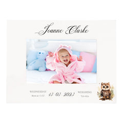 Personalised Baby Boy or Girl Photo Frame Gift With Woodland Owl