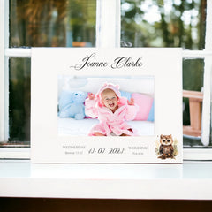 Personalised Baby Boy or Girl Photo Frame Gift With Woodland Owl