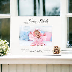 Personalised Baby Boy or Girl Photo Frame Gift With Woodland Owl