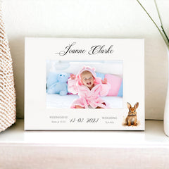 Personalised Baby Boy or Girl Photo Frame Gift With Woodland Bunny