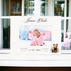 Personalised Baby Boy or Girl Photo Frame Gift With Woodland Bear