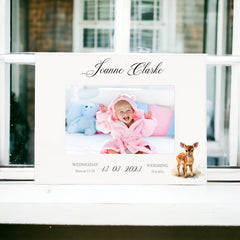 Personalised Baby Boy or Girl Photo Frame Gift With Woodland Deer