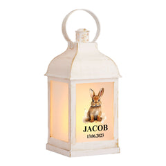 Personalised Baby Lamp Lantern Night Light With Woodland Bunny