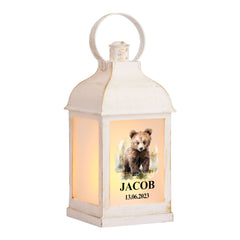 Personalised Baby Lamp Lantern Night Light With Woodland Bear