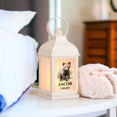 Personalised Baby Lamp Lantern Night Light With Woodland Bear