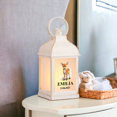 Personalised Baby Lamp Lantern Night Light With Woodland Deer