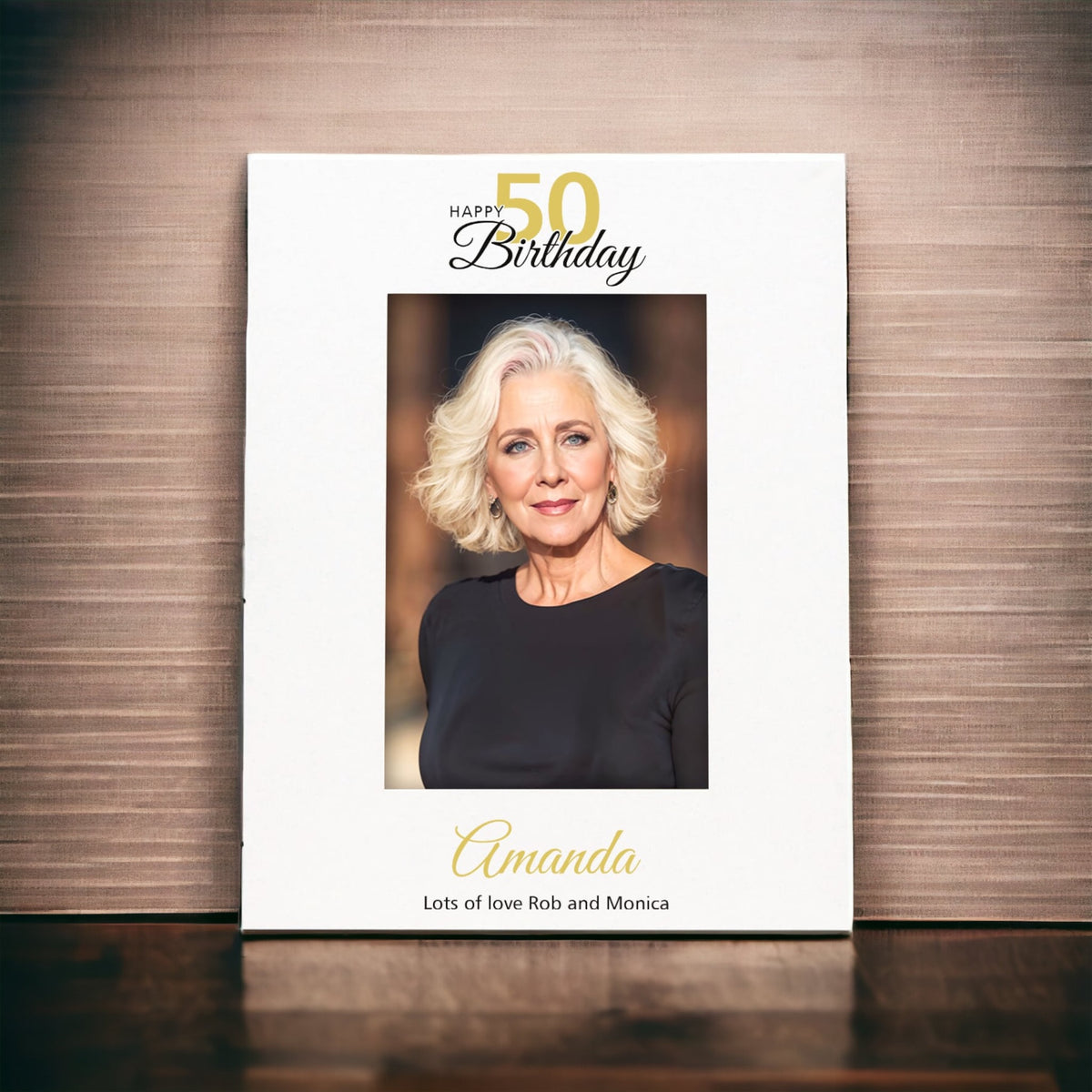 Personalised 50th Birthday Photo Frame Portrait With Name and Sentiment