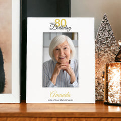 Personalised 80th Birthday Photo Frame Portrait With Name and Sentiment