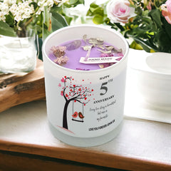 Personalised Love Gift For 5th Anniversary Candle With Love Birds