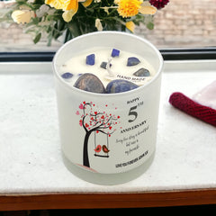 Personalised Love Gift For 5th Anniversary Candle With Love Birds