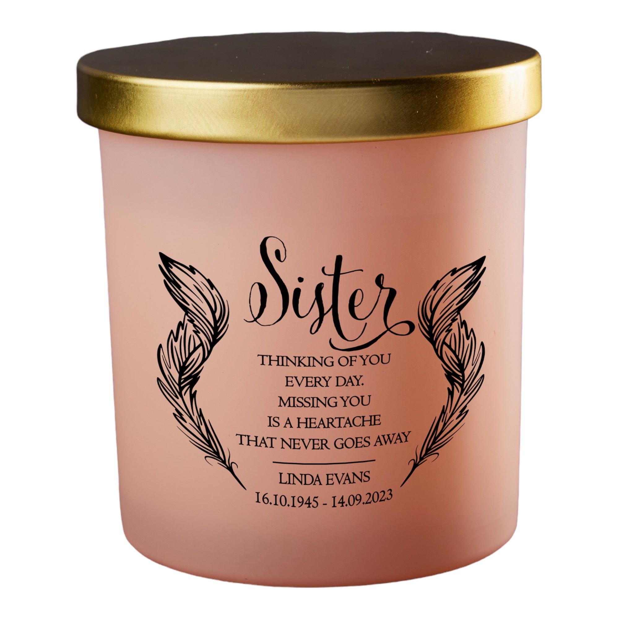 Beautiful Pink Sister Memorial Remembrance Personalised Candle Gift