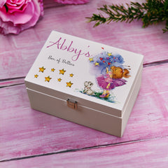 Personalised Fairy With Dog Children's Wooden Jewellery Box Gift