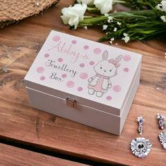 Personalised Pastel Coloured Bunny Children's Wooden Jewellery Box Gift