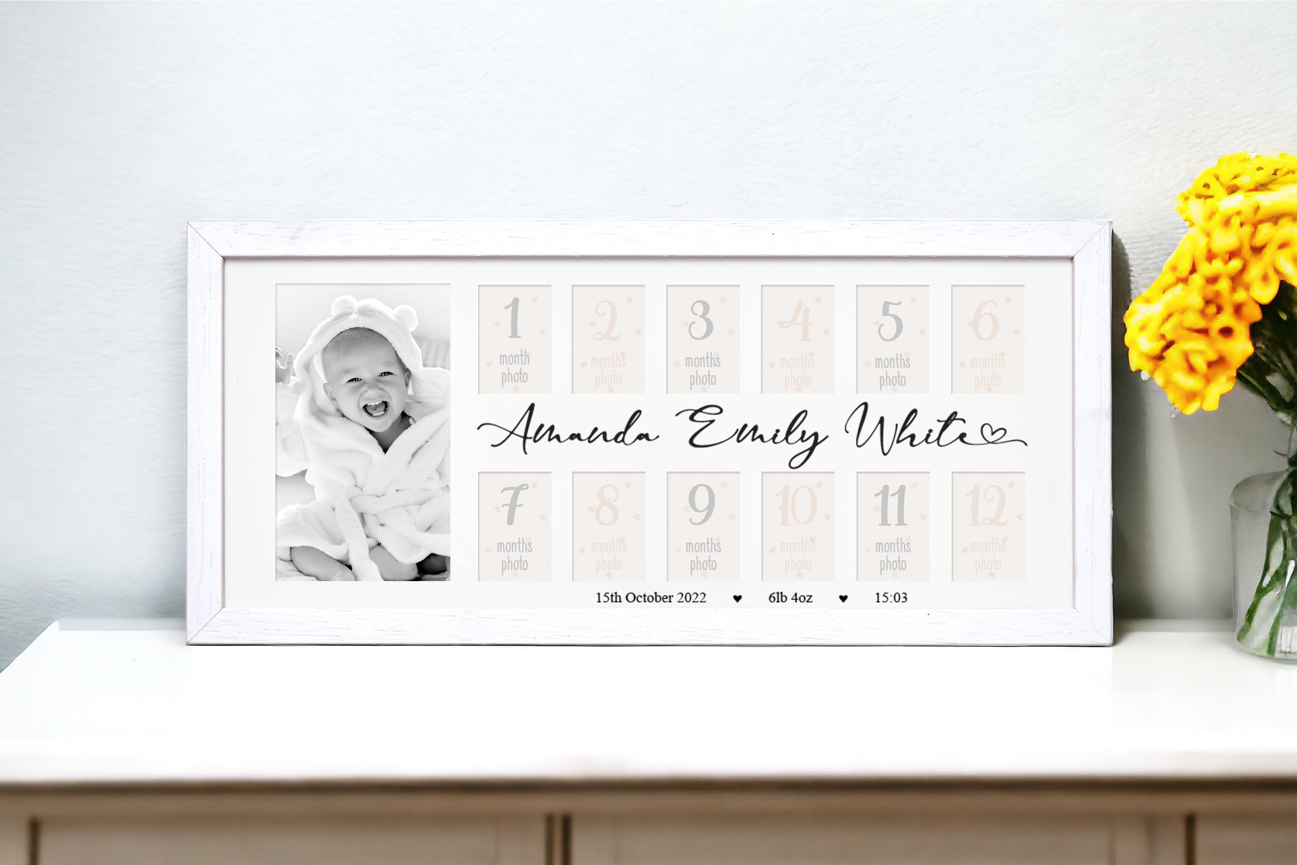 Personalised Baby My First Year Photo Frame 12 Months Heart Text