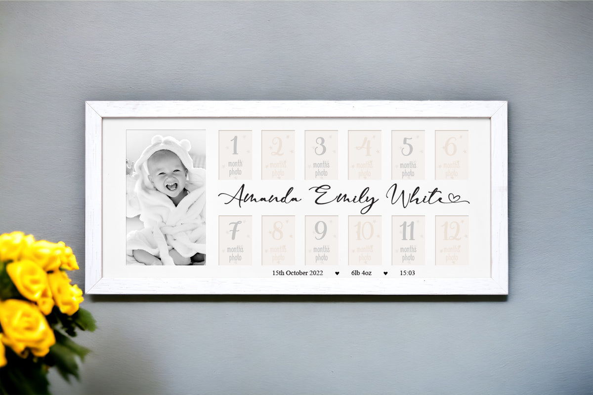 Personalised Baby My First Year Photo Frame 12 Months Heart Text