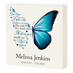 Personalised Graveside Remembrance Plaque Ornament With Blue Butterfly