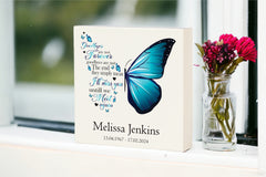 Personalised Graveside Remembrance Plaque Ornament With Blue Butterfly