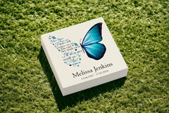 Personalised Graveside Remembrance Plaque Ornament With Blue Butterfly