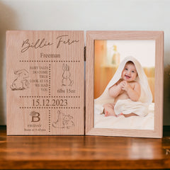 Personalised Baby Birth Book Photo Frame Solid Oak Wood Gift