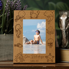 Personalised Seaside Holiday Photo Frame Engraved With Sea Animals