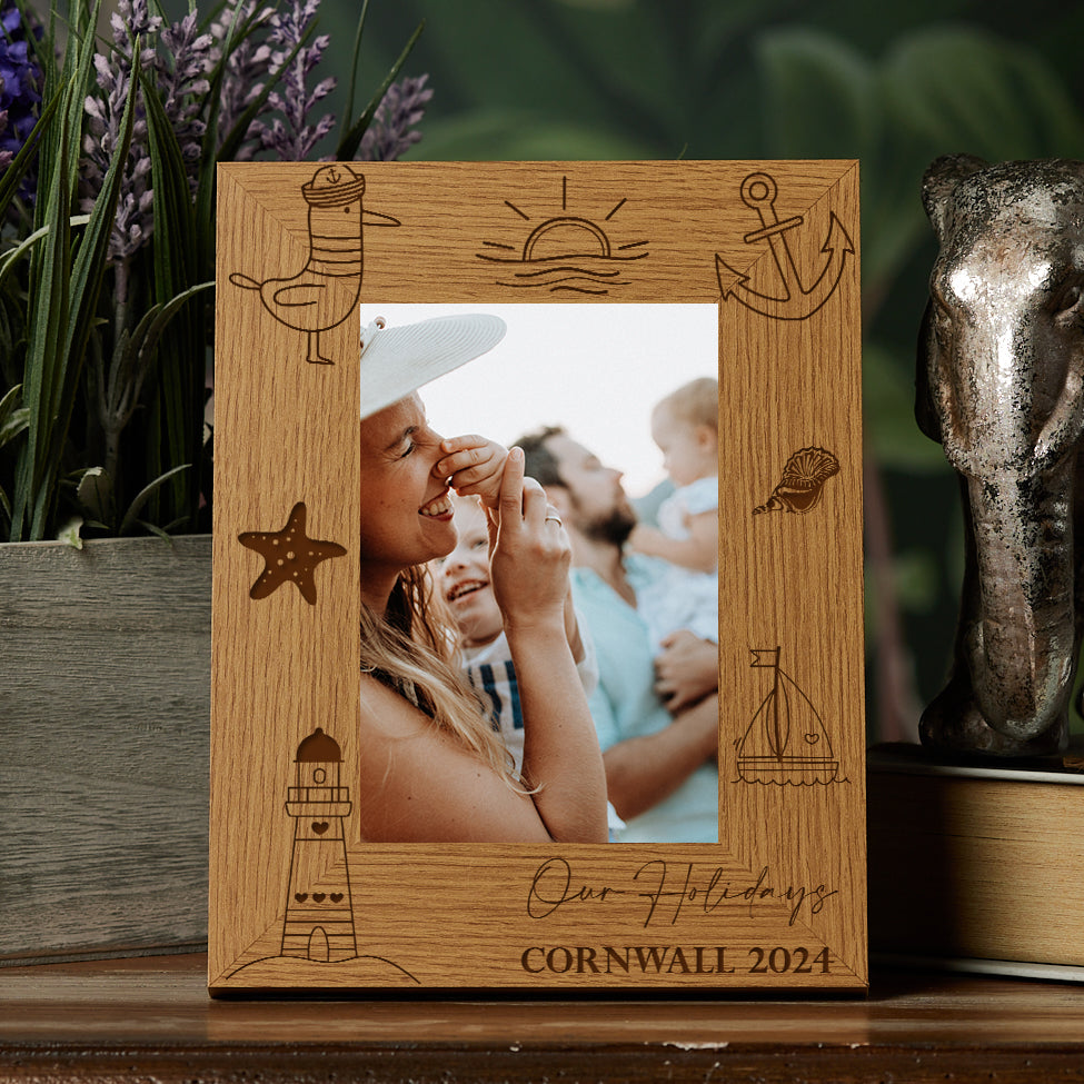 Personalised Seaside Holiday Photo Frame Engraved Nautical Theme