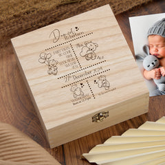 Personalised Teddy Memory Baby Keepsake Box Gift With Birth Details