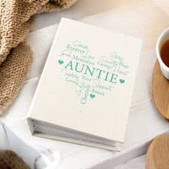 Auntie Photo Album Gift With Word Heart For 100 x 6x4 Photos With Sleeves